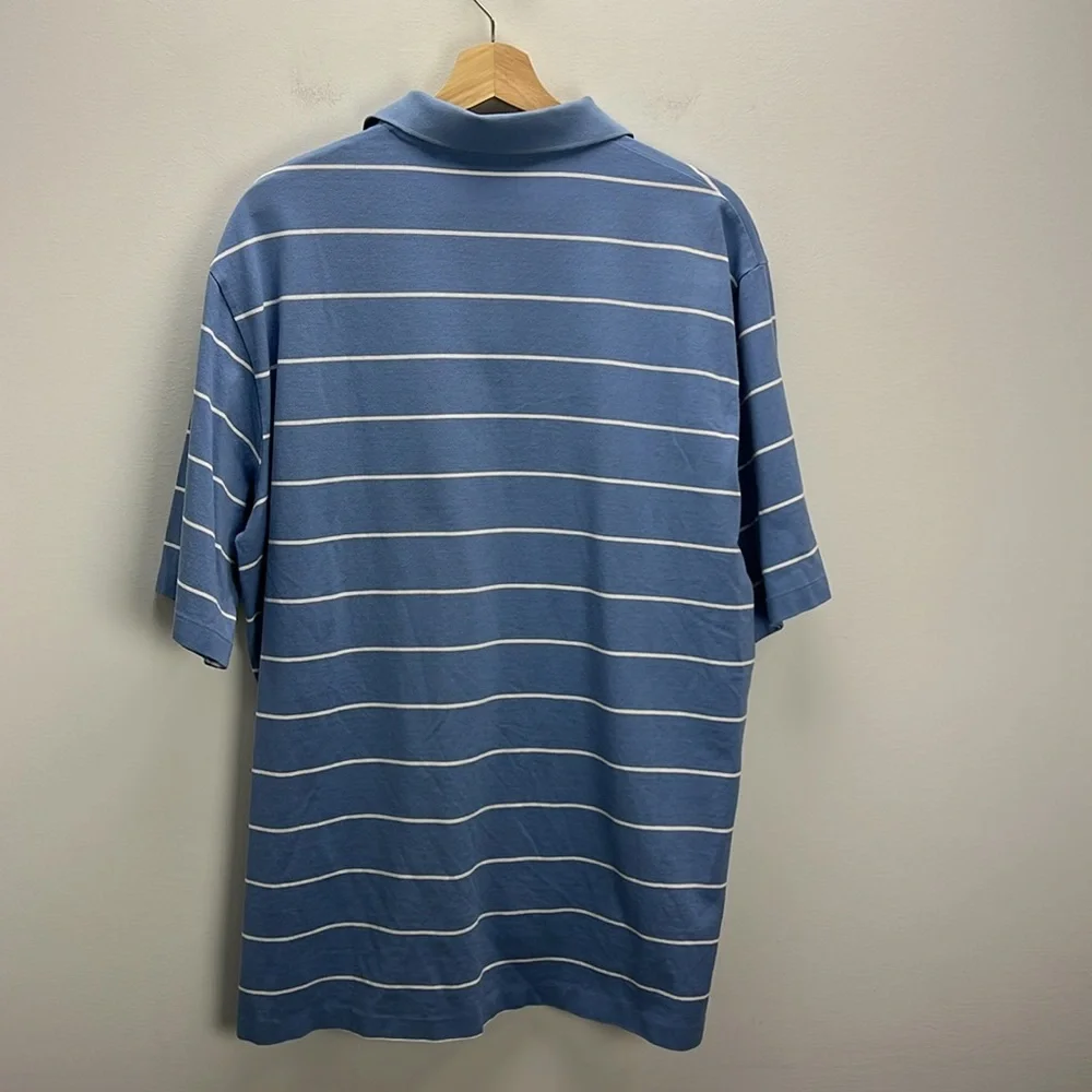 Ralph Lauren Polo Golf Shirt Blue White Stripe Pima Cotton Mens Large Preppy